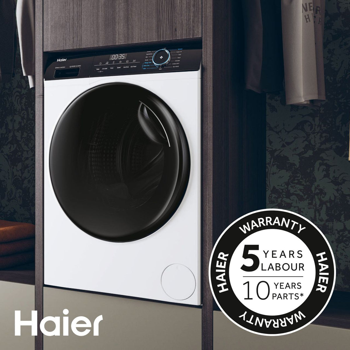 Haier Series 4 HWQ90B416FWB-UK Integrated 9kg Washing Machine with 1600 rpm - White - A Rated