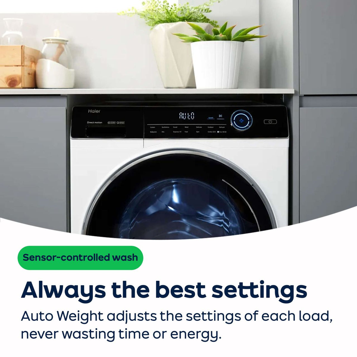 Haier i-Pro Series 7 HW100-B14979S 10kg Washing Machine with 1400rpm, Steam Function, Automatic Weight Detection, Anti-Bacterial Treatment