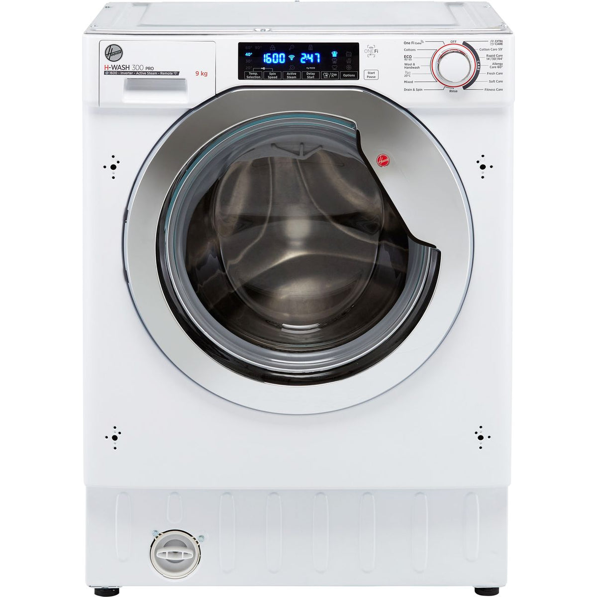 Hoover H-WASH 300 PRO HBWOS69TMCE Integrated 9kg Washing Machine with 1600 rpm - White - Chrome - B Rated