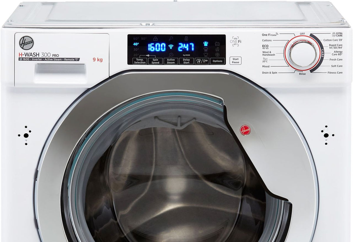 Hoover H-WASH 300 PRO HBWOS69TMCE Integrated 9kg Washing Machine with 1600 rpm - White - Chrome - B Rated