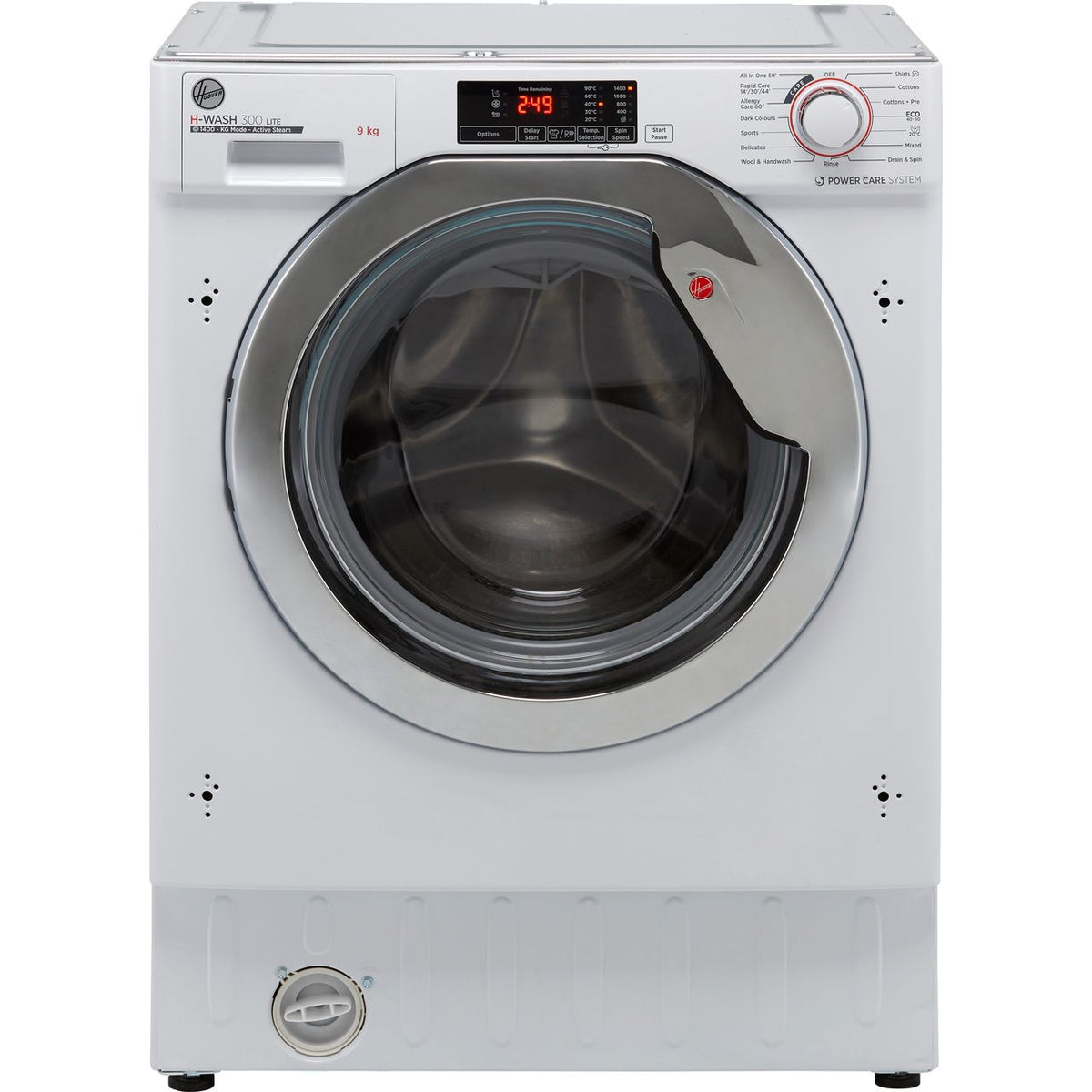 Hoover H-WASH 300 LITE HBWS49D1ACE Integrated 9kg Washing Machine with 1400 rpm - White - Chrome - C Rated