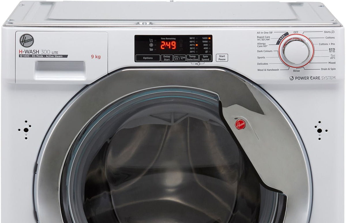 Hoover H-WASH 300 LITE HBWS49D1ACE Integrated 9kg Washing Machine with 1400 rpm - White - Chrome - C Rated