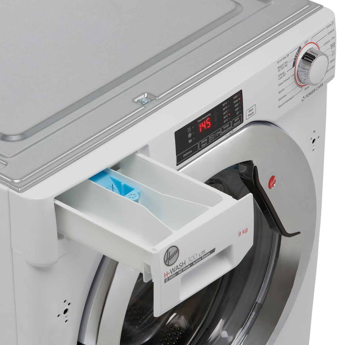 Hoover H-WASH 300 LITE HBWS49D1ACE Integrated 9kg Washing Machine with 1400 rpm - White - Chrome - C Rated