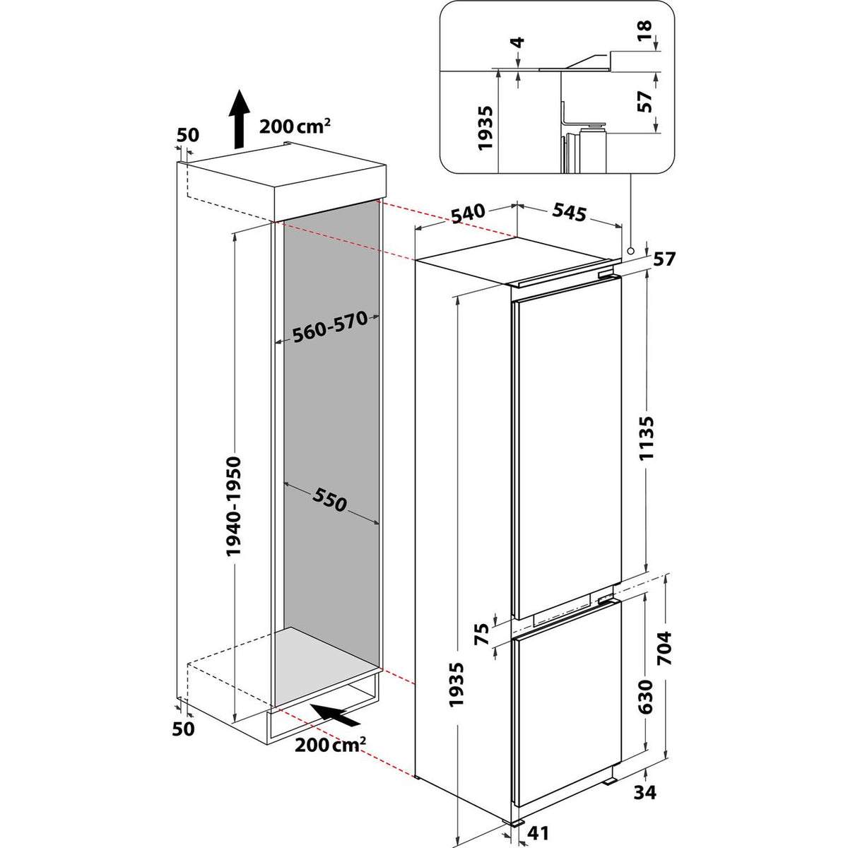 Hotpoint HTC20T321UK Integrated 70-30 Total No Frost Fridge Freezer with Sliding Door Fixing Kit - White - F Rated