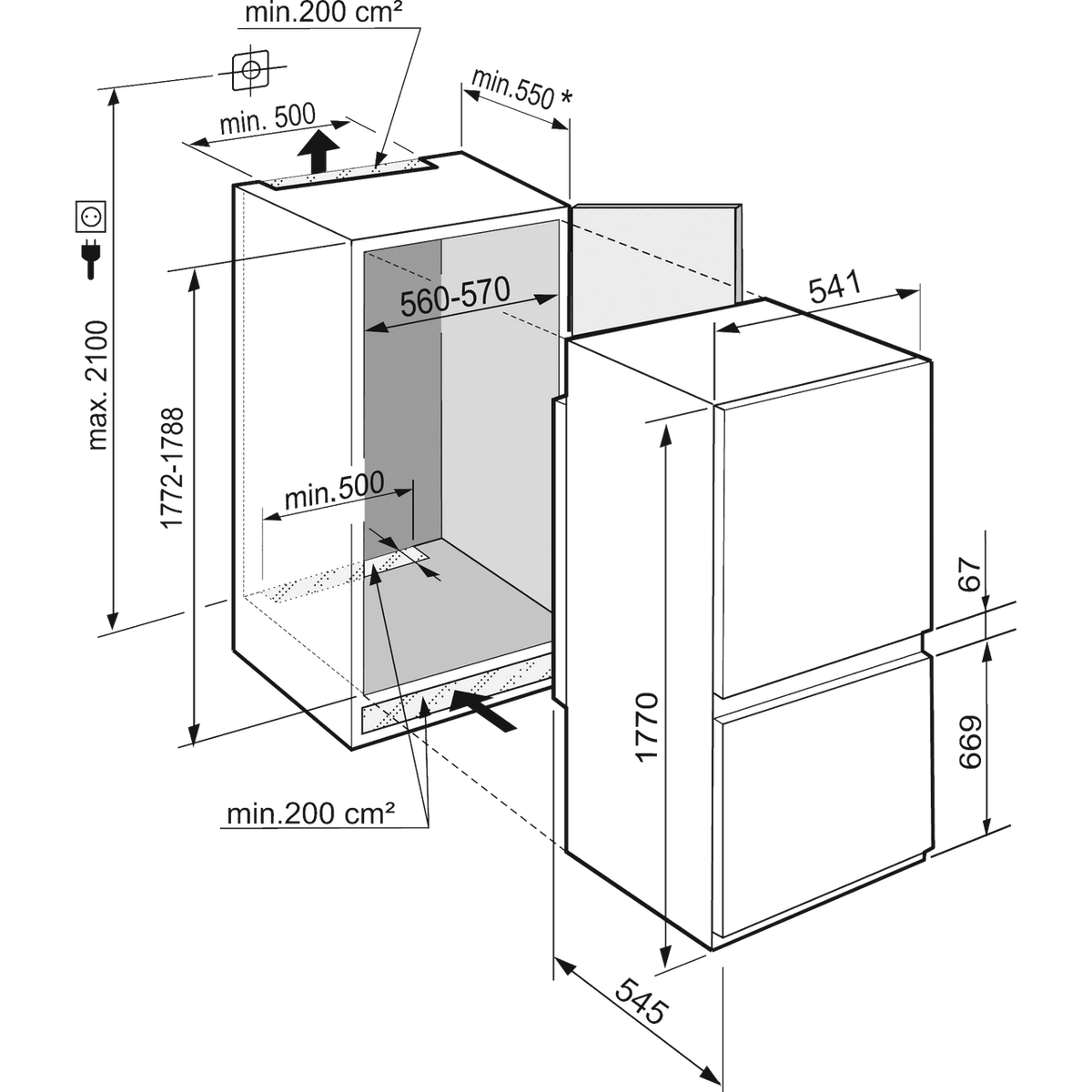 Liebherr ICSe5103 Integrated 70-30 Fridge Freezer with Sliding Door Fixing Kit - White - E Rated