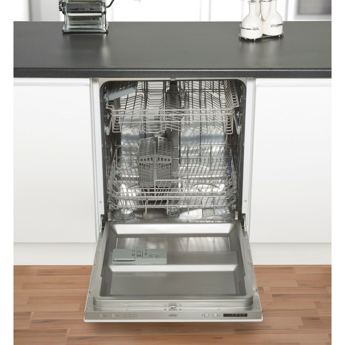 Belling IDW60 Fully Integrated Standard Dishwasher - Stainless Steel Control Panel with Fixed Door Fixing Kit - D Rated