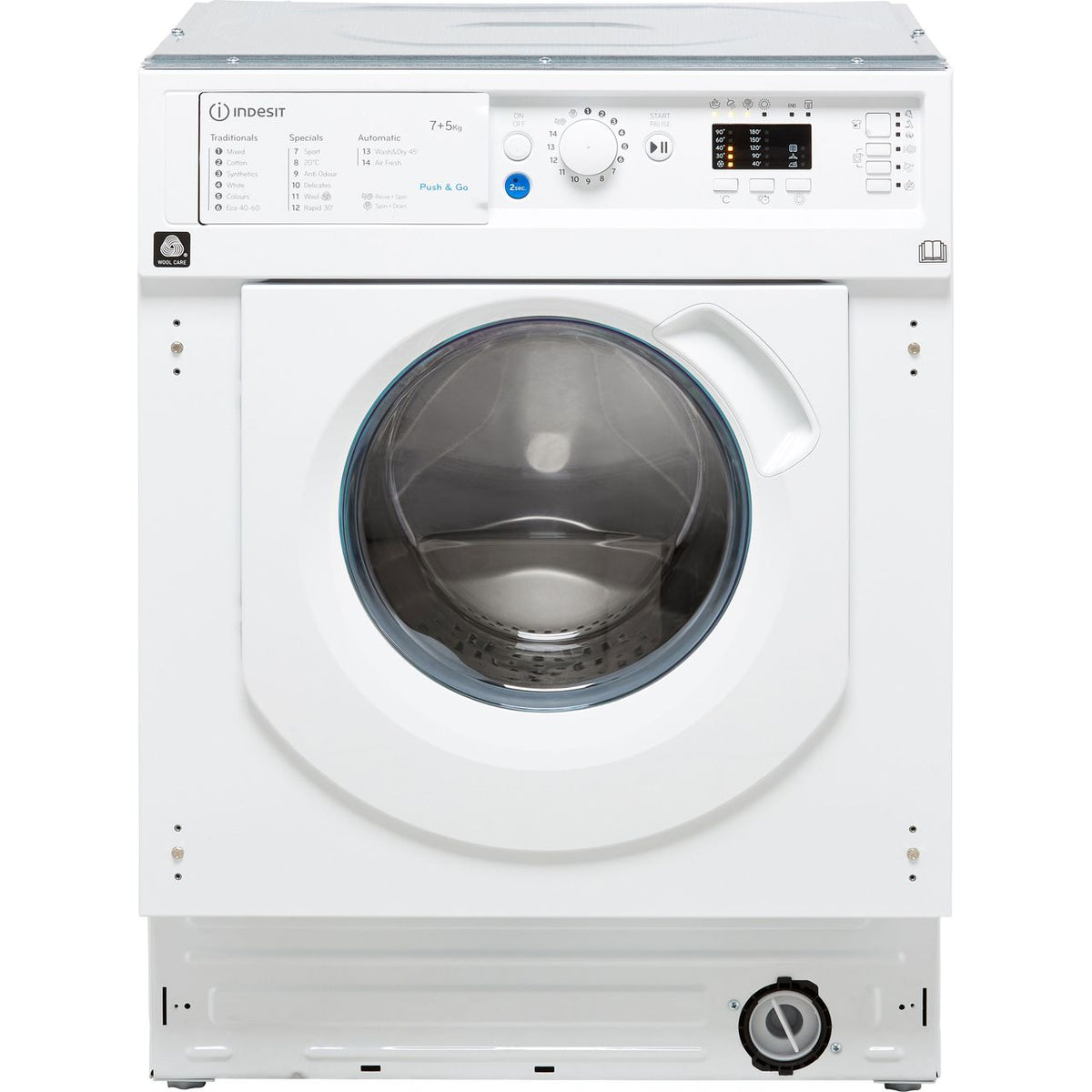 Indesit BIWDIL75125UKN Integrated 7Kg - 5Kg Washer Dryer with 1200 rpm - White - F Rated