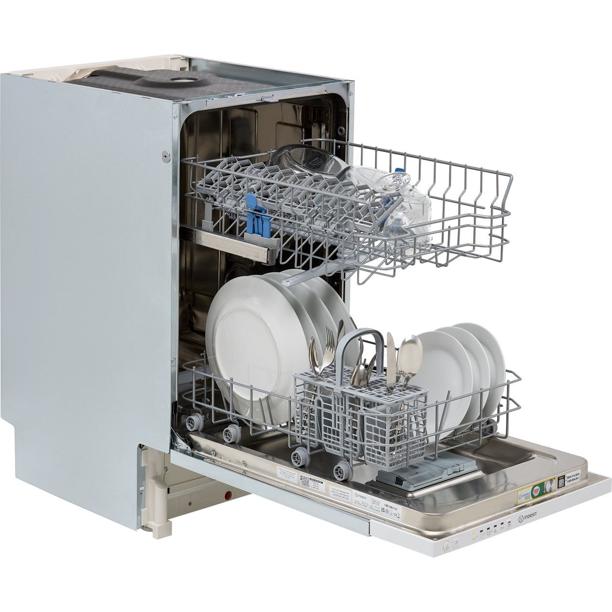 Indesit DSIE2B10UKN Fully Integrated Slimline Dishwasher - White Control Panel with Fixed Door Fixing Kit - F Rated