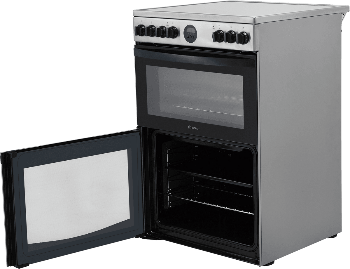 Indesit ID67V9HCX-UK Electric Cooker with Ceramic Hob - Silver - A-A Rated