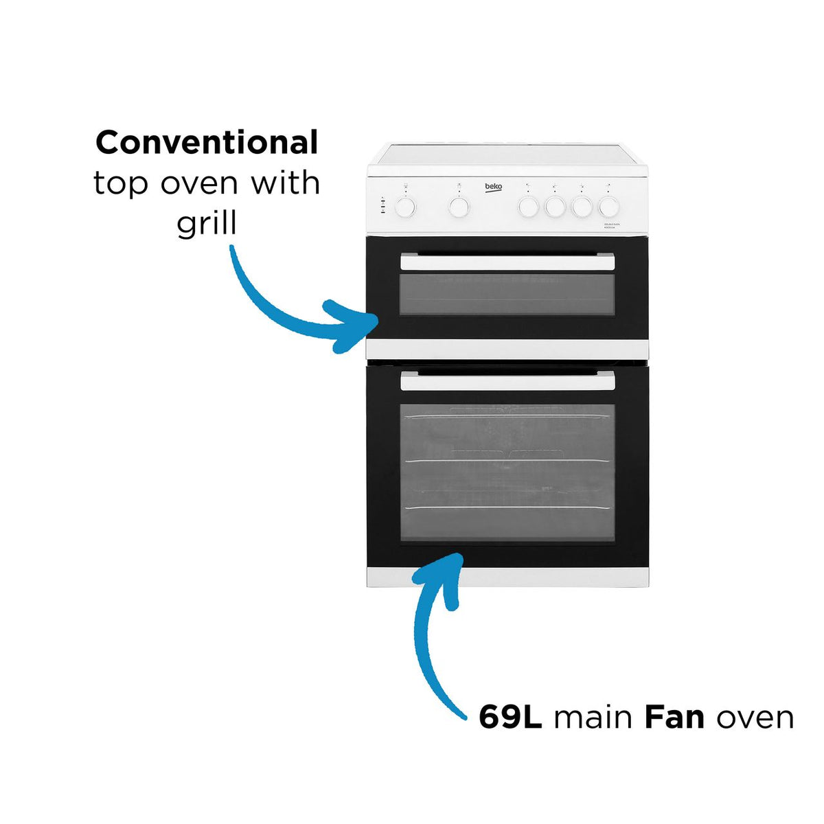 Beko KDC611W 60cm Electric Cooker with Ceramic Hob - White - A-A Rated