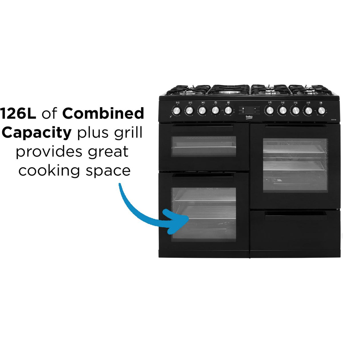 Beko KDVF100K 100cm Dual Fuel Range Cooker - Black - A-A Rated