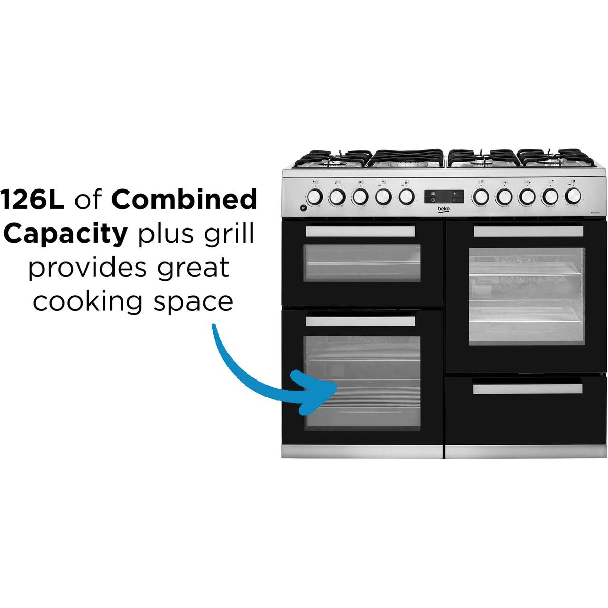 Beko KDVF100X 100cm Dual Fuel Range Cooker - Stainless Steel - A-A Rated