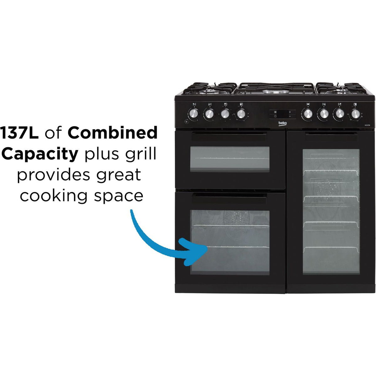 Beko KDVF90K 90cm Dual Fuel Range Cooker - Black - A-A Rated