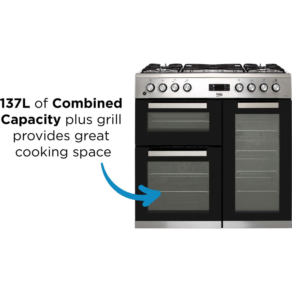 Beko KDVF90X 90cm Dual Fuel Range Cooker - Stainless Steel - A-A Rated