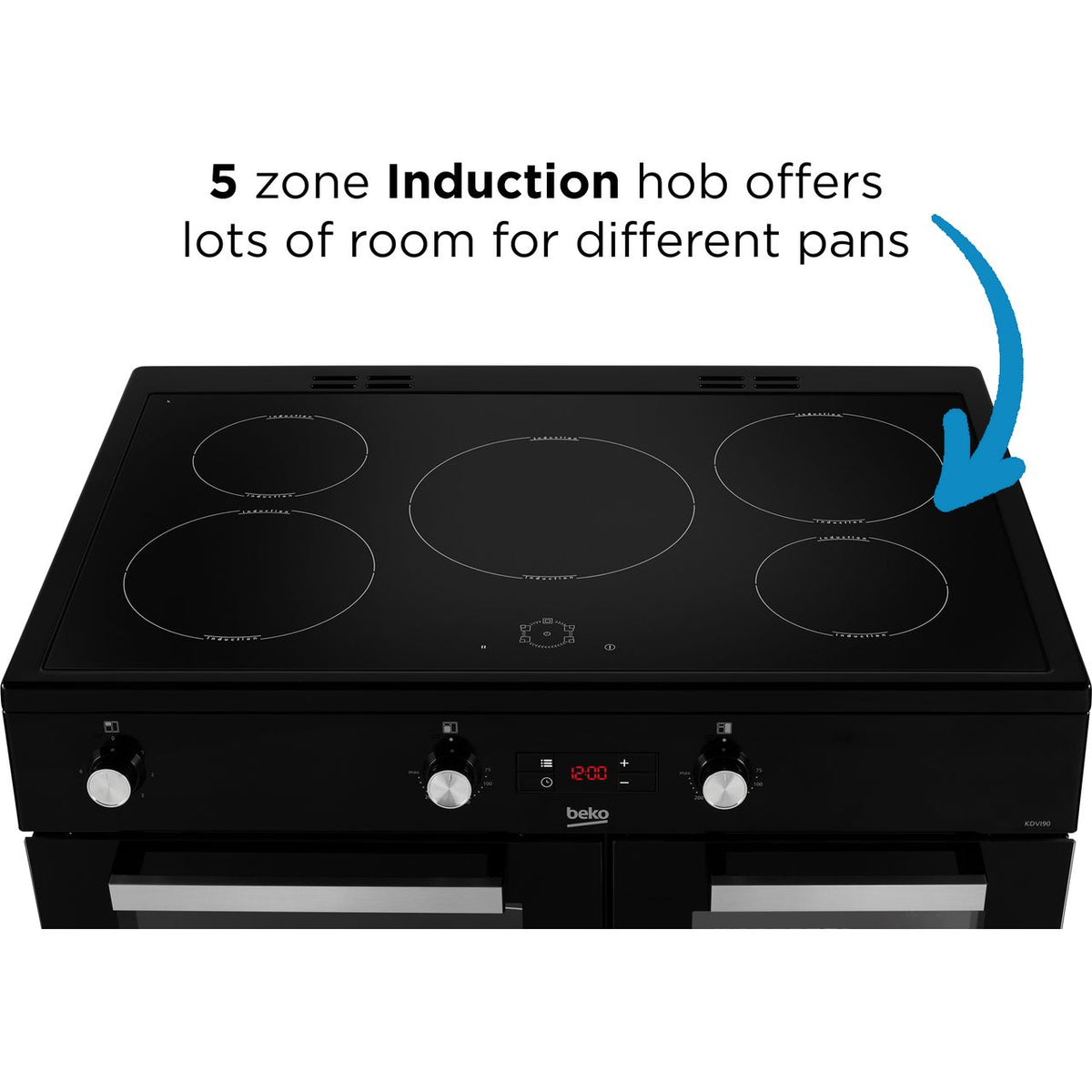 Beko KDVI90K 90cm Electric Range Cooker with Induction Hob - Black - A-A Rated