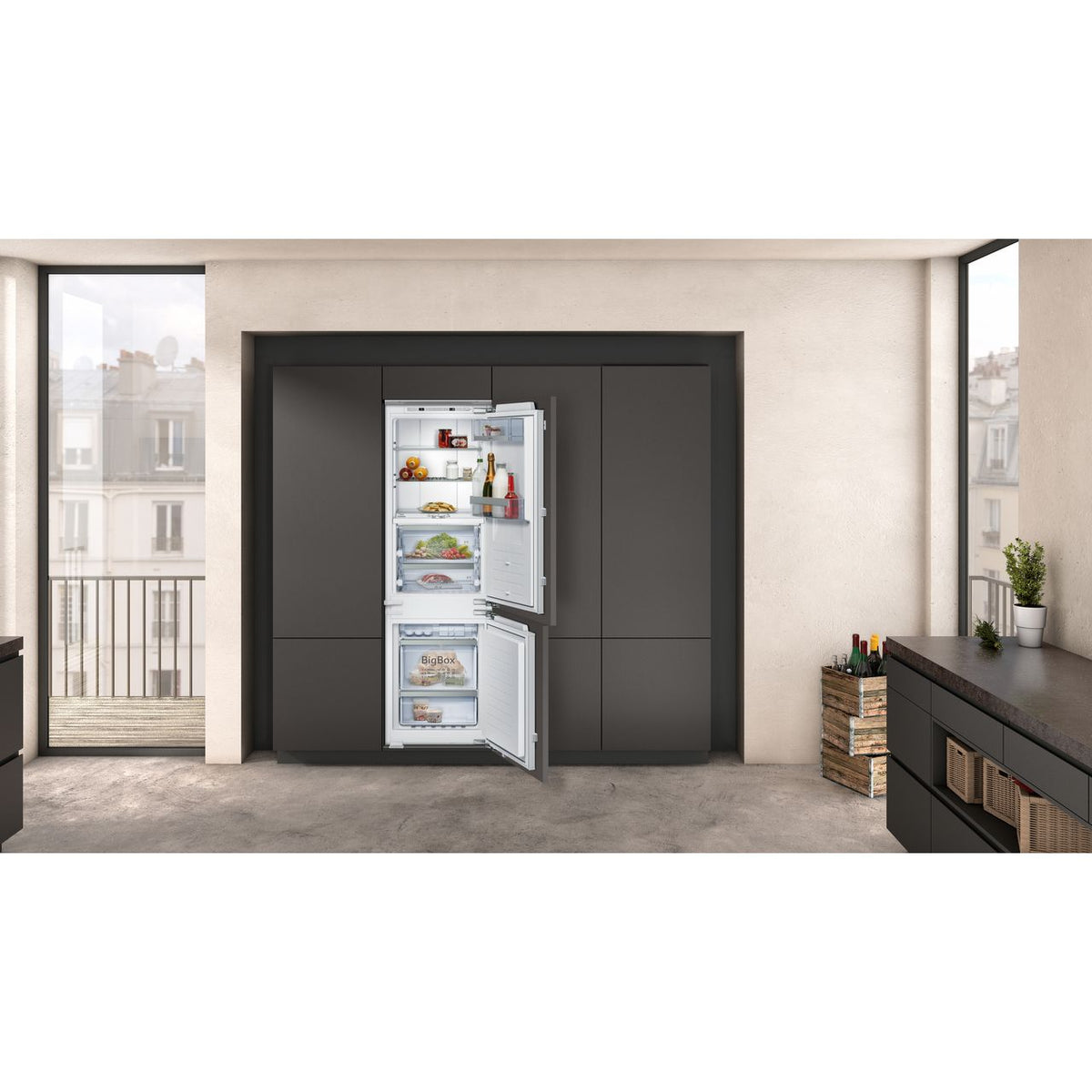 NEFF N90 KI8865DE0 Wifi Connected Integrated 60-40 Frost Free Fridge Freezer with Fixed Door Fixing Kit - White - E Rated