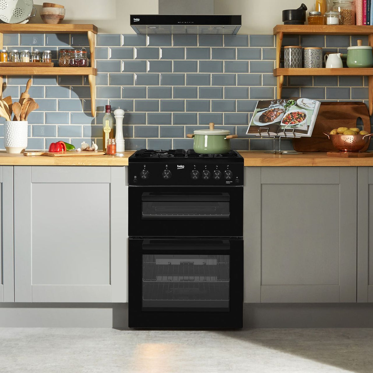 Beko KTG611K 60cm Gas Cooker with Full Width Gas Grill - Black - A+ Rated