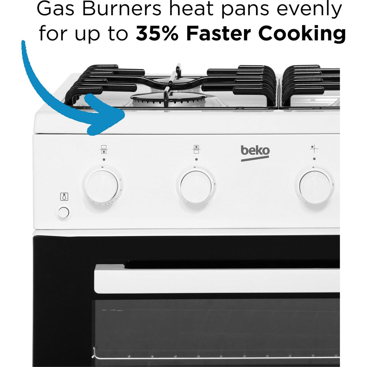 Beko KTG611W 60cm Gas Cooker with Full Width Gas Grill - White - A+ Rated