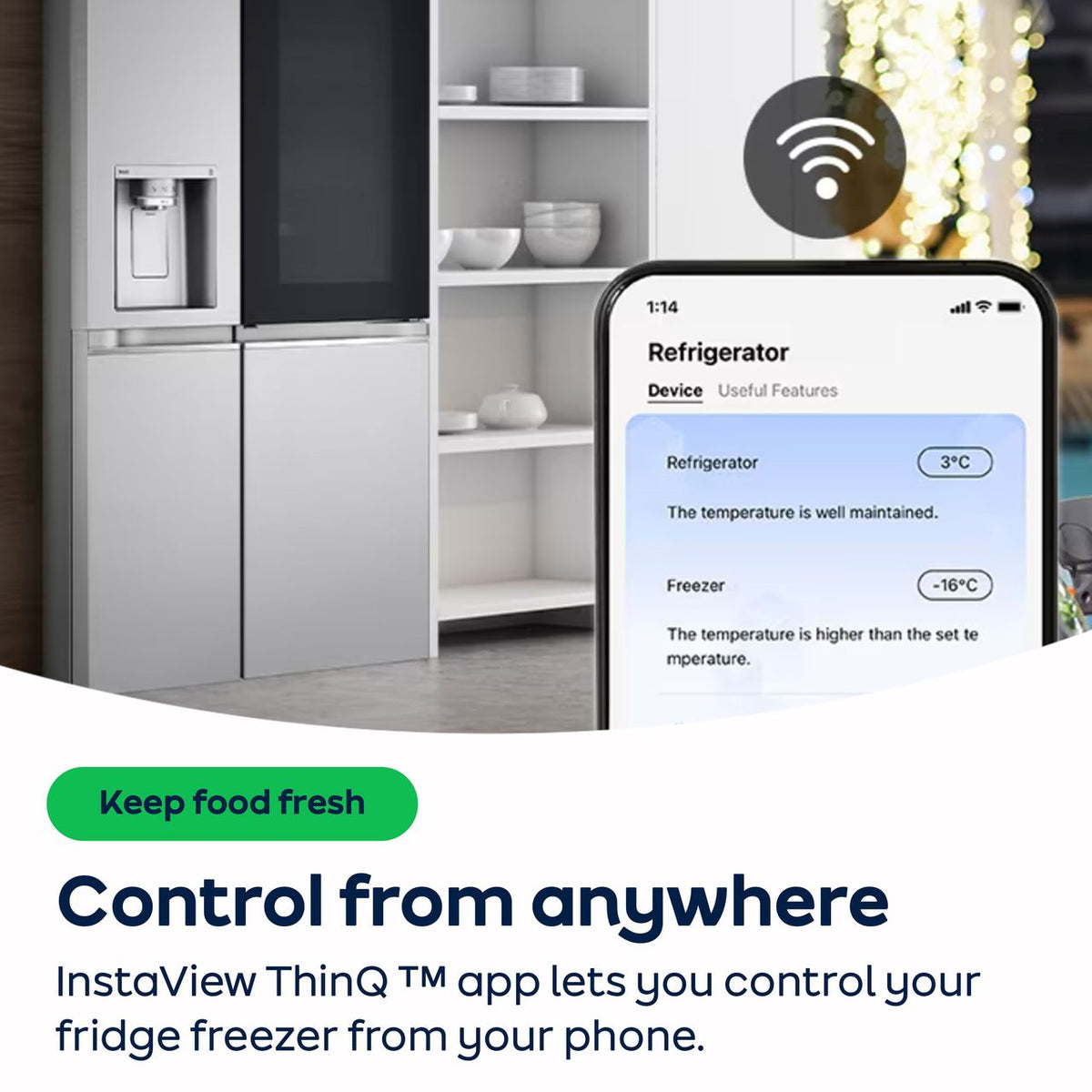 LG InstaView™ GSGV81PYLL Wifi Connected Non-Plumbed Frost Free American Fridge Freezer - Prime Silver - E Rated