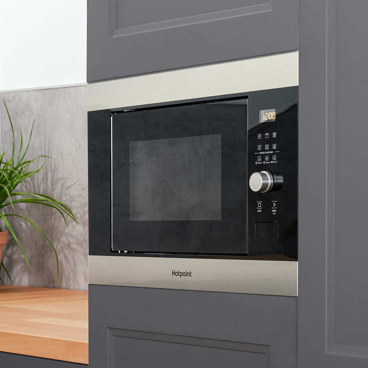 Hotpoint MF25GIXH Built In Microwave With Grill - Stainless Steel Effect