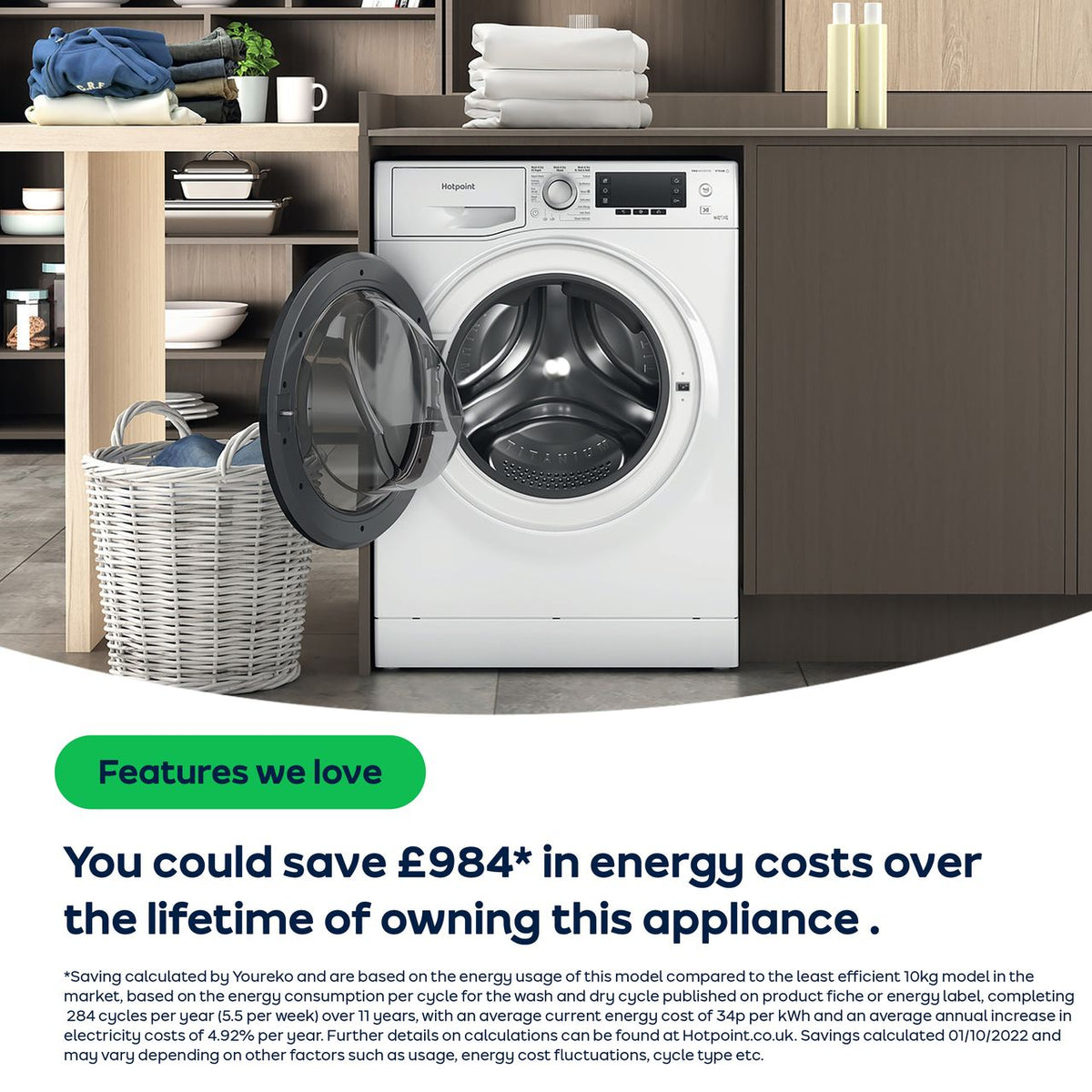 Hotpoint ActiveCare NDD10726DAUK 10Kg - 7Kg Washer Dryer with 1400 rpm - White - D Rated