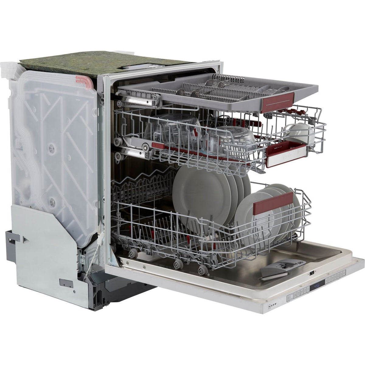 NEFF N50 S195HCX26G Wifi Connected Fully Integrated Standard Dishwasher - Stainless Steel Control Panel with Sliding Door Fixing Kit - D Rated