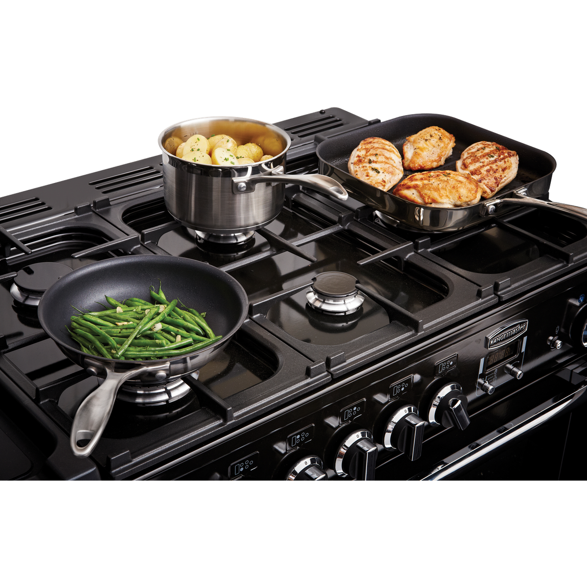 Rangemaster Professional Plus PROP110DFFGB-C 110cm Dual Fuel Range Cooker - Black - Chrome - A-A Rated