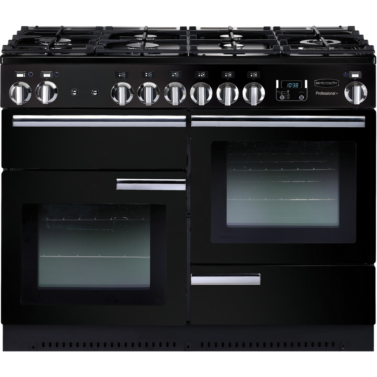 Rangemaster Professional Plus PROP110DFFGB-C 110cm Dual Fuel Range Cooker - Black - Chrome - A-A Rated