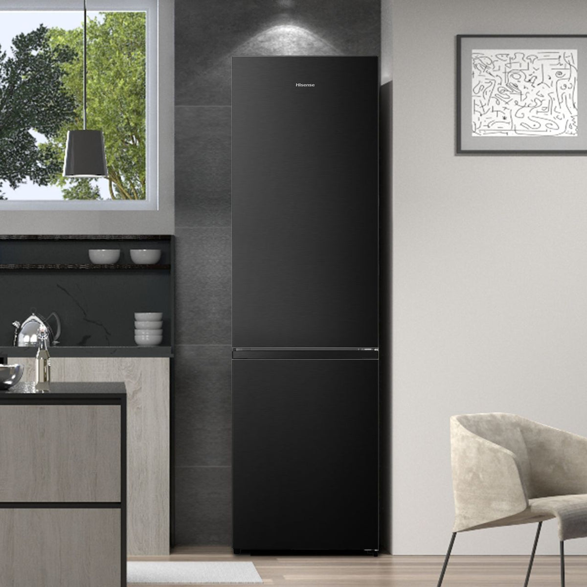 Hisense RB435N4BFE 70-30 Frost Free Fridge Freezer - Black - Stainless Steel - E Rated