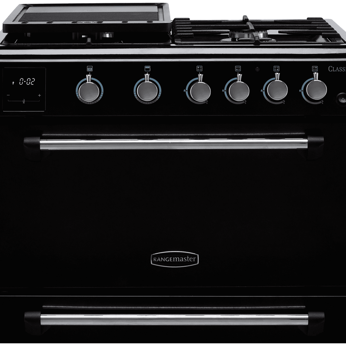 Rangemaster Classic 60 CLA60NGFBL-C Gas Cooker with Full Width Electric Grill - Black - Chrome - A+-A Rated