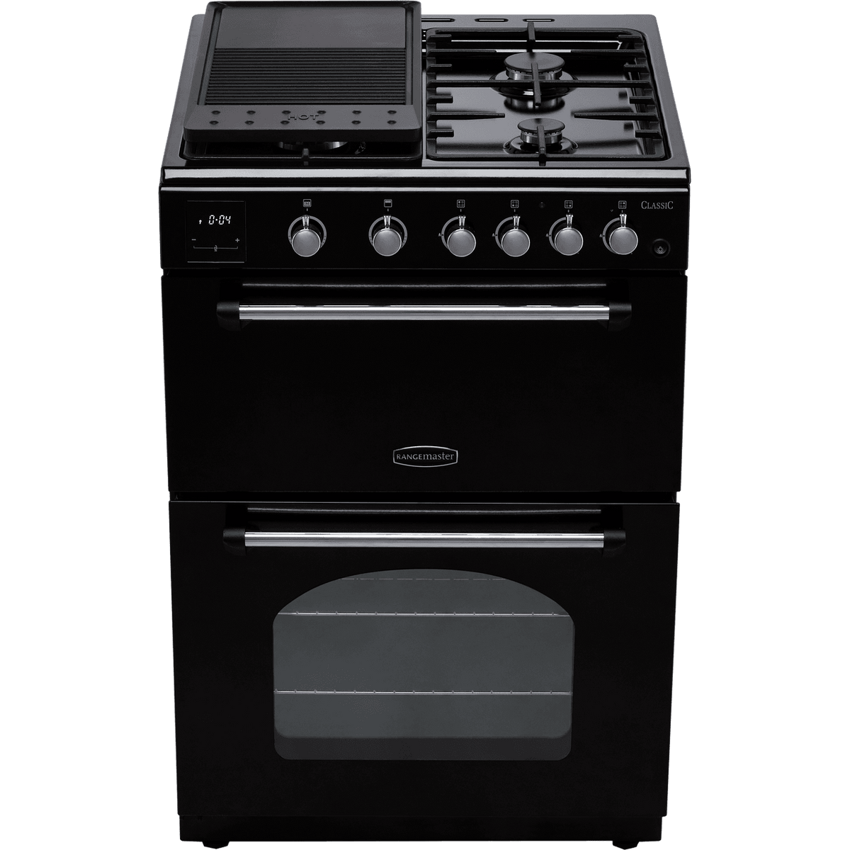 Rangemaster Classic 60 CLA60NGFBL-C Gas Cooker with Full Width Electric Grill - Black - Chrome - A+-A Rated