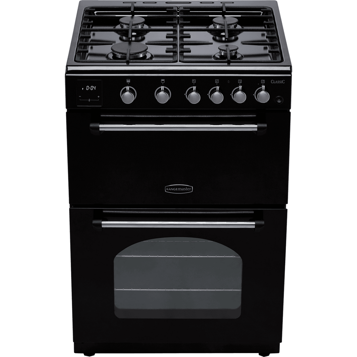 Rangemaster Classic 60 CLA60NGFBL-C Gas Cooker with Full Width Electric Grill - Black - Chrome - A+-A Rated