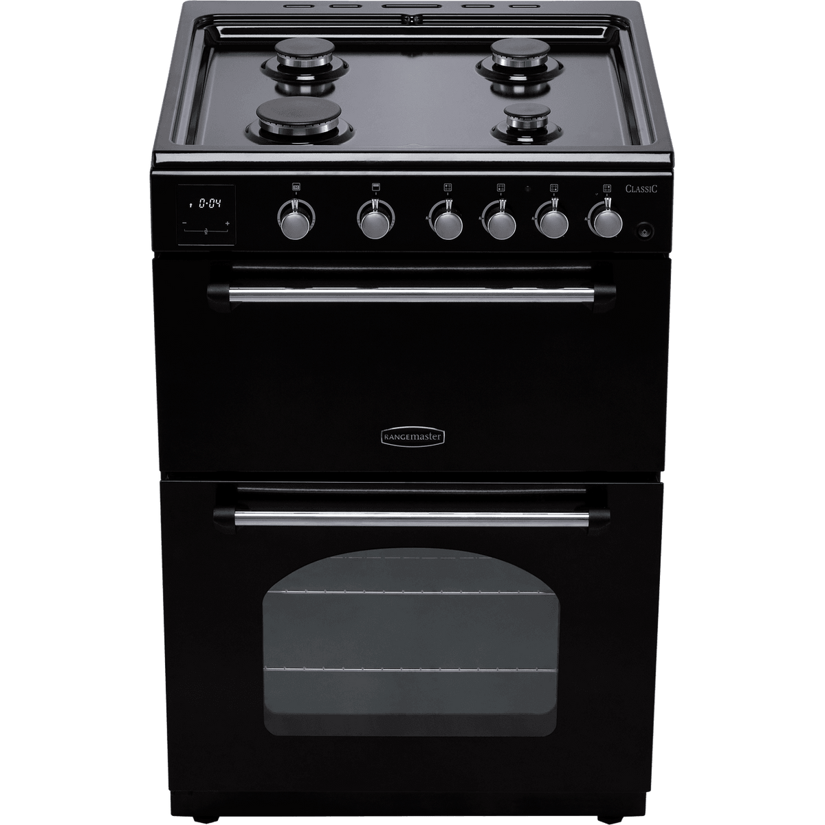 Rangemaster Classic 60 CLA60NGFBL-C Gas Cooker with Full Width Electric Grill - Black - Chrome - A+-A Rated