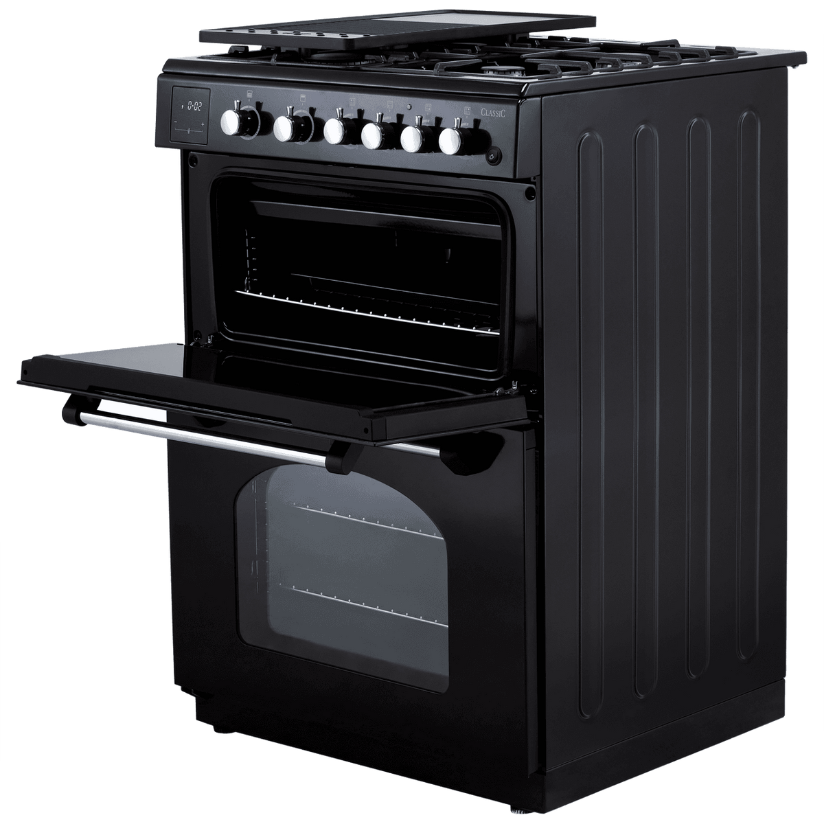 Rangemaster Classic 60 CLA60NGFBL-C Gas Cooker with Full Width Electric Grill - Black - Chrome - A+-A Rated