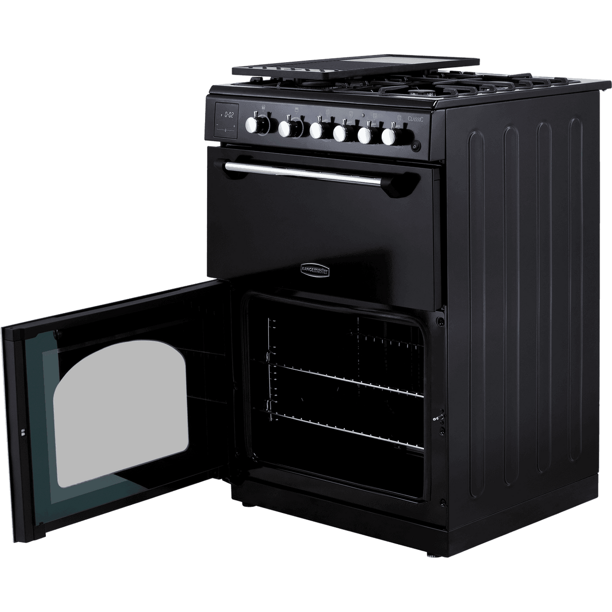 Rangemaster Classic 60 CLA60NGFBL-C Gas Cooker with Full Width Electric Grill - Black - Chrome - A+-A Rated