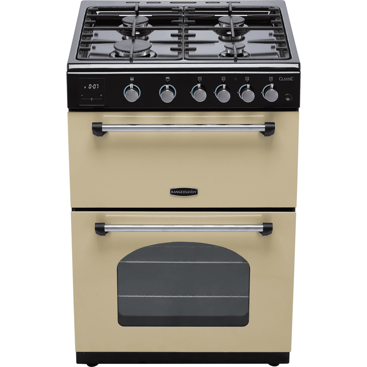 Rangemaster Classic 60 CLA60NGFCR-C Gas Cooker with Full Width Electric Grill - Cream - Chrome - A+-A Rated