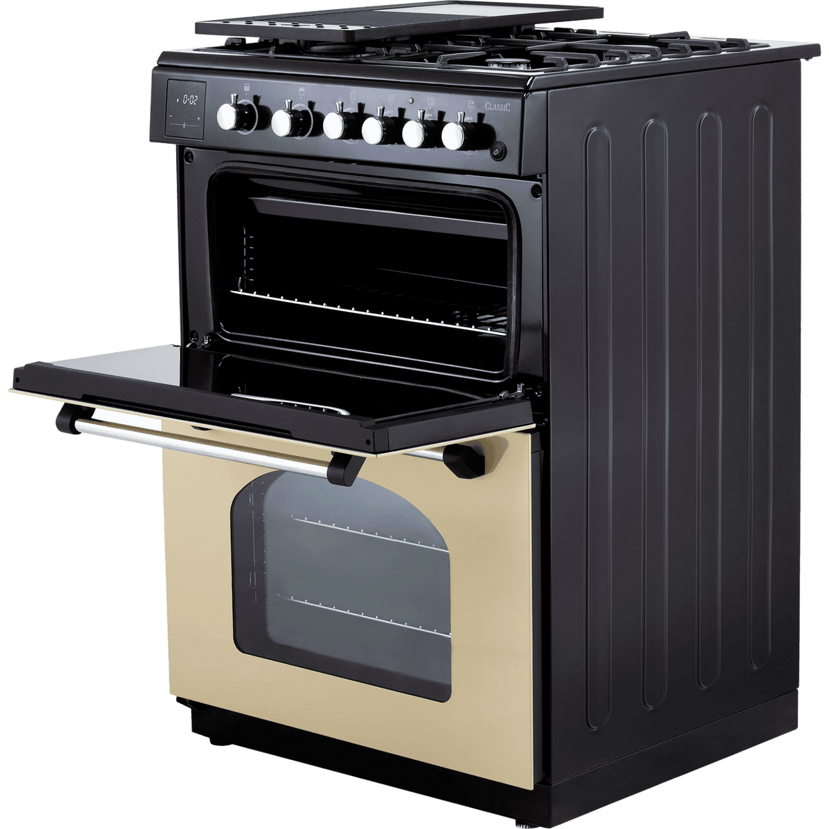 Rangemaster Classic 60 CLA60NGFCR-C Gas Cooker with Full Width Electric Grill - Cream - Chrome - A+-A Rated