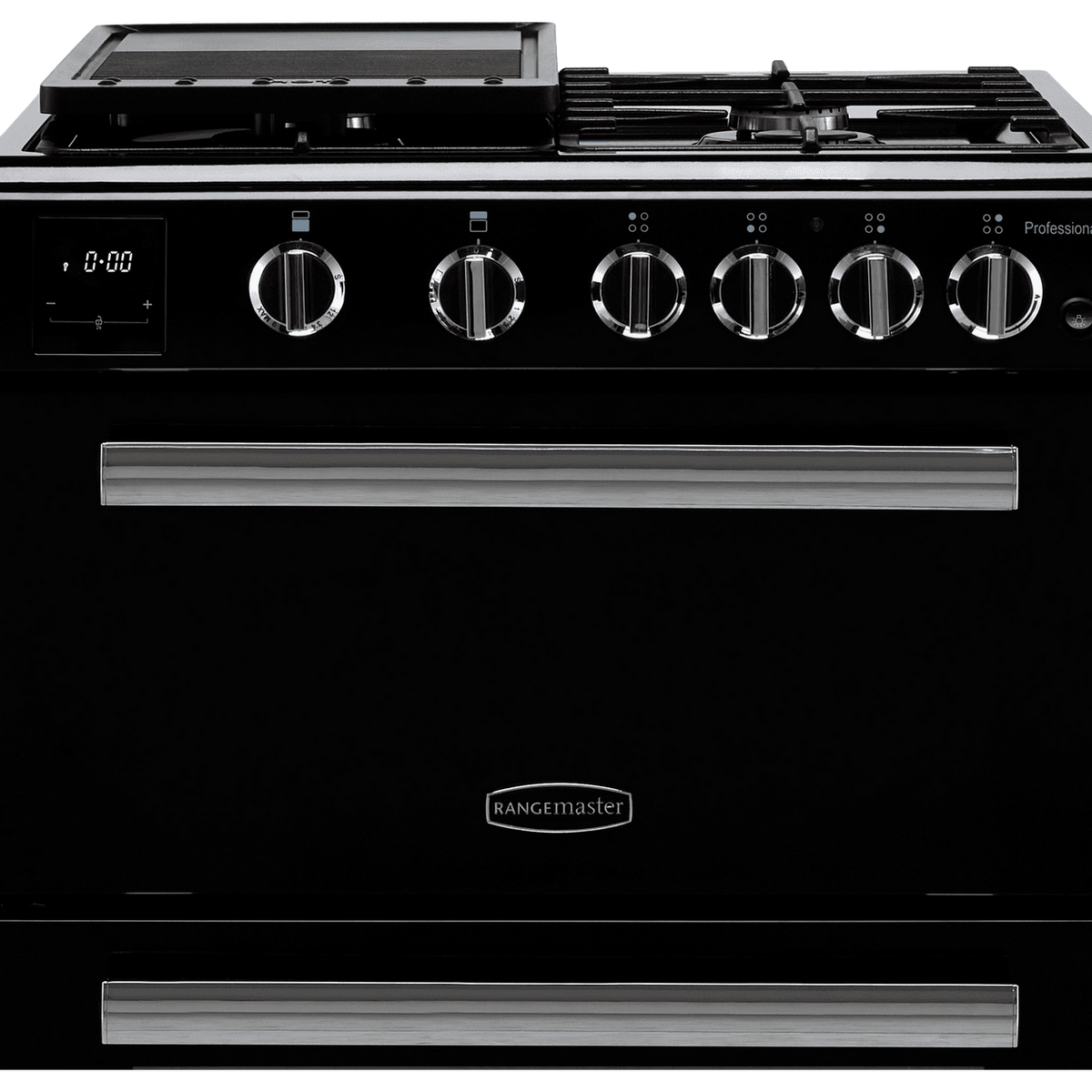 Rangemaster Professional Plus 60 PROPL60NGFBL-C Gas Cooker with Full Width Electric Grill - Black - Chrome - A+-A Rated