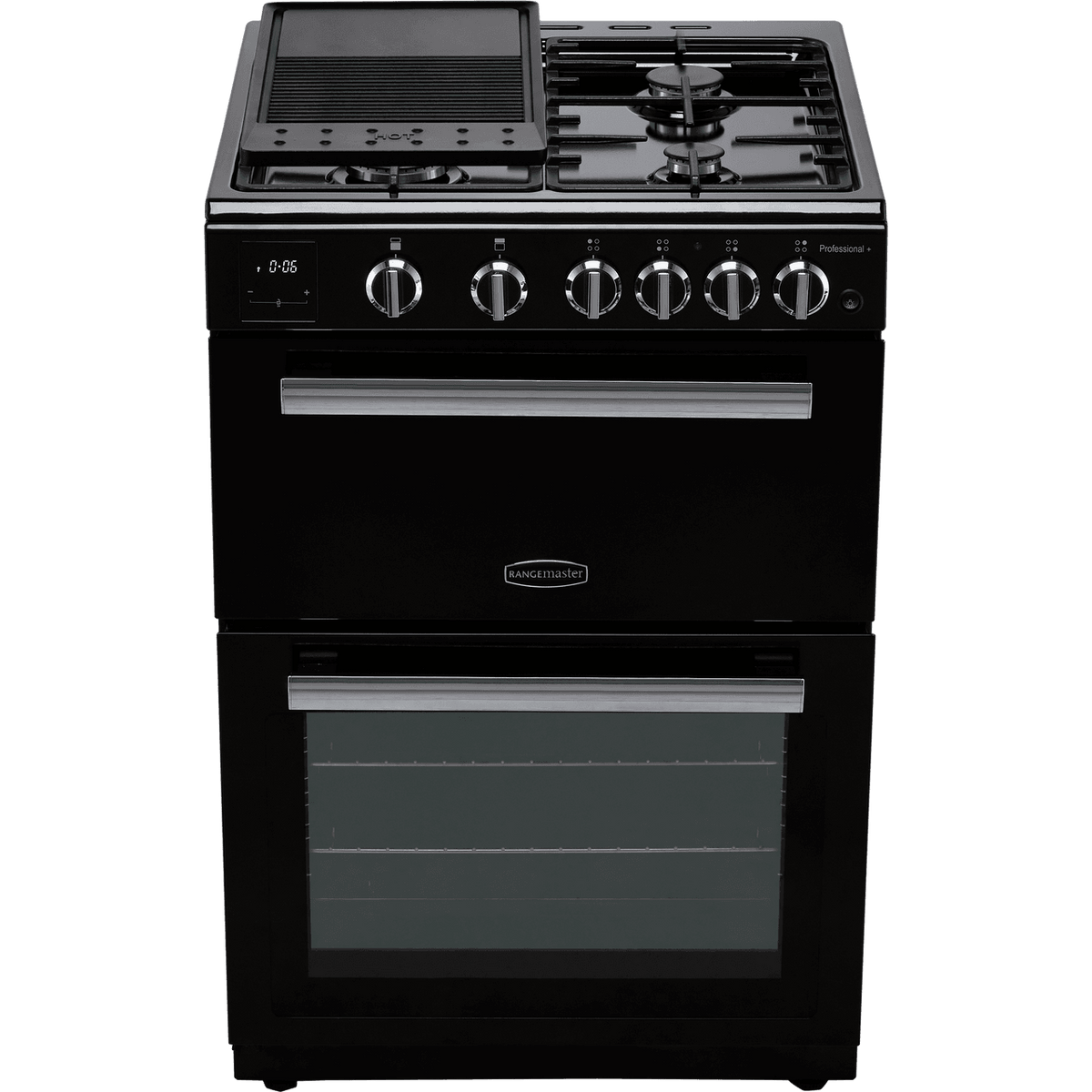 Rangemaster Professional Plus 60 PROPL60NGFBL-C Gas Cooker with Full Width Electric Grill - Black - Chrome - A+-A Rated