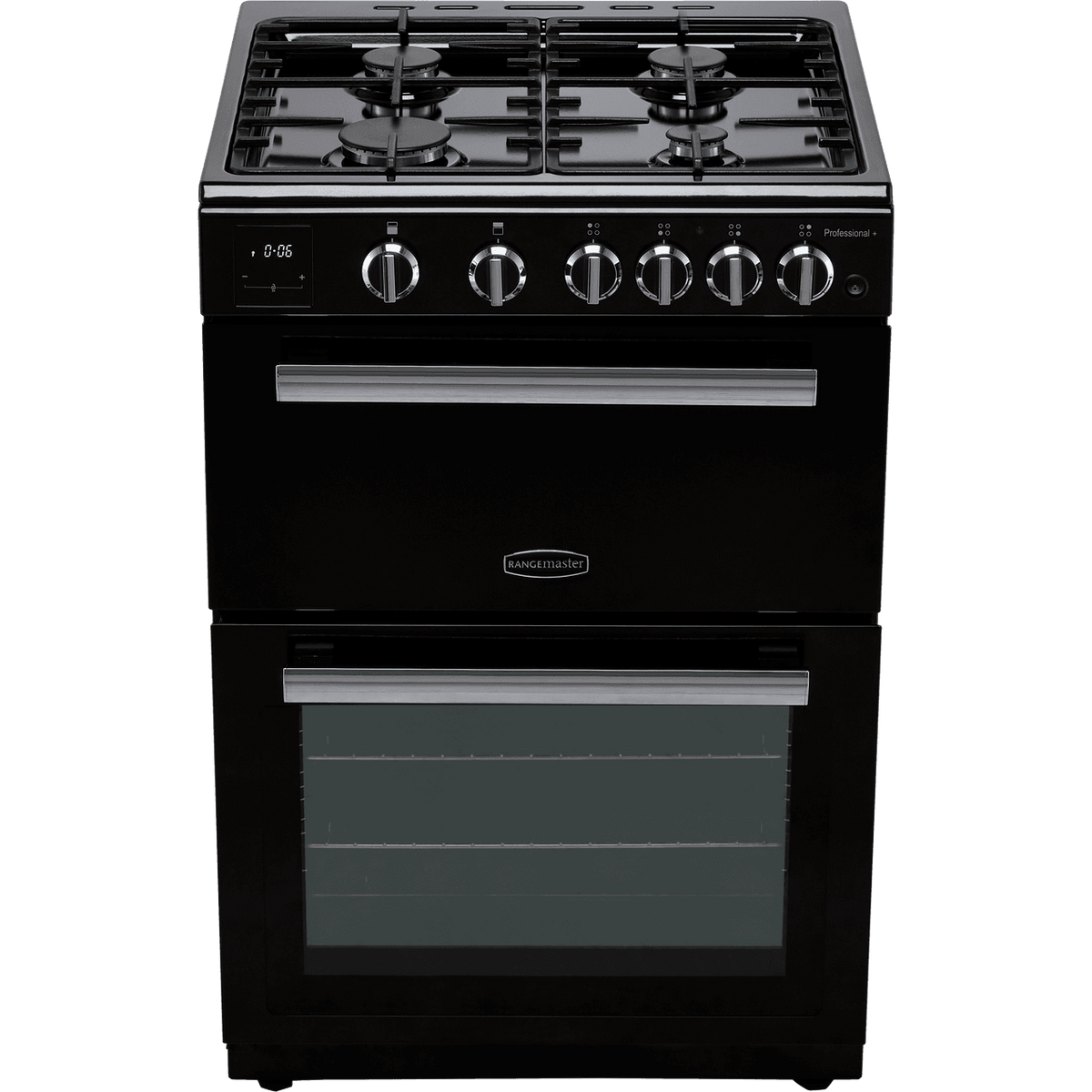 Rangemaster Professional Plus 60 PROPL60NGFBL-C Gas Cooker with Full Width Electric Grill - Black - Chrome - A+-A Rated