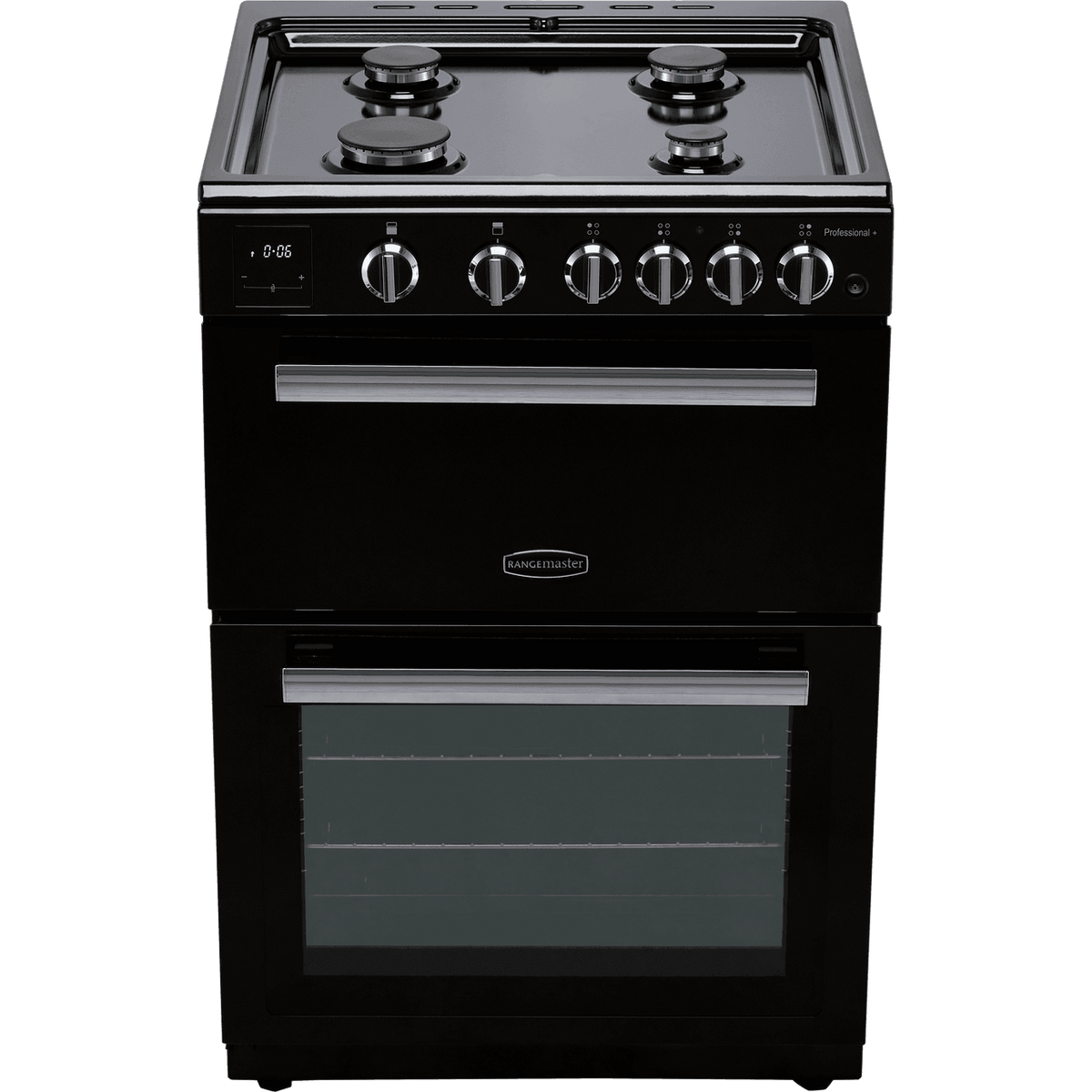 Rangemaster Professional Plus 60 PROPL60NGFBL-C Gas Cooker with Full Width Electric Grill - Black - Chrome - A+-A Rated