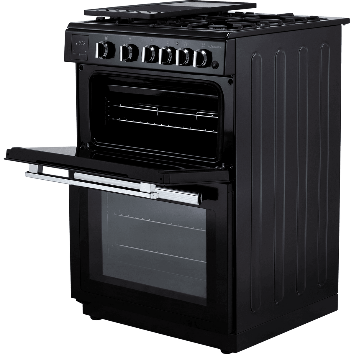 Rangemaster Professional Plus 60 PROPL60NGFBL-C Gas Cooker with Full Width Electric Grill - Black - Chrome - A+-A Rated