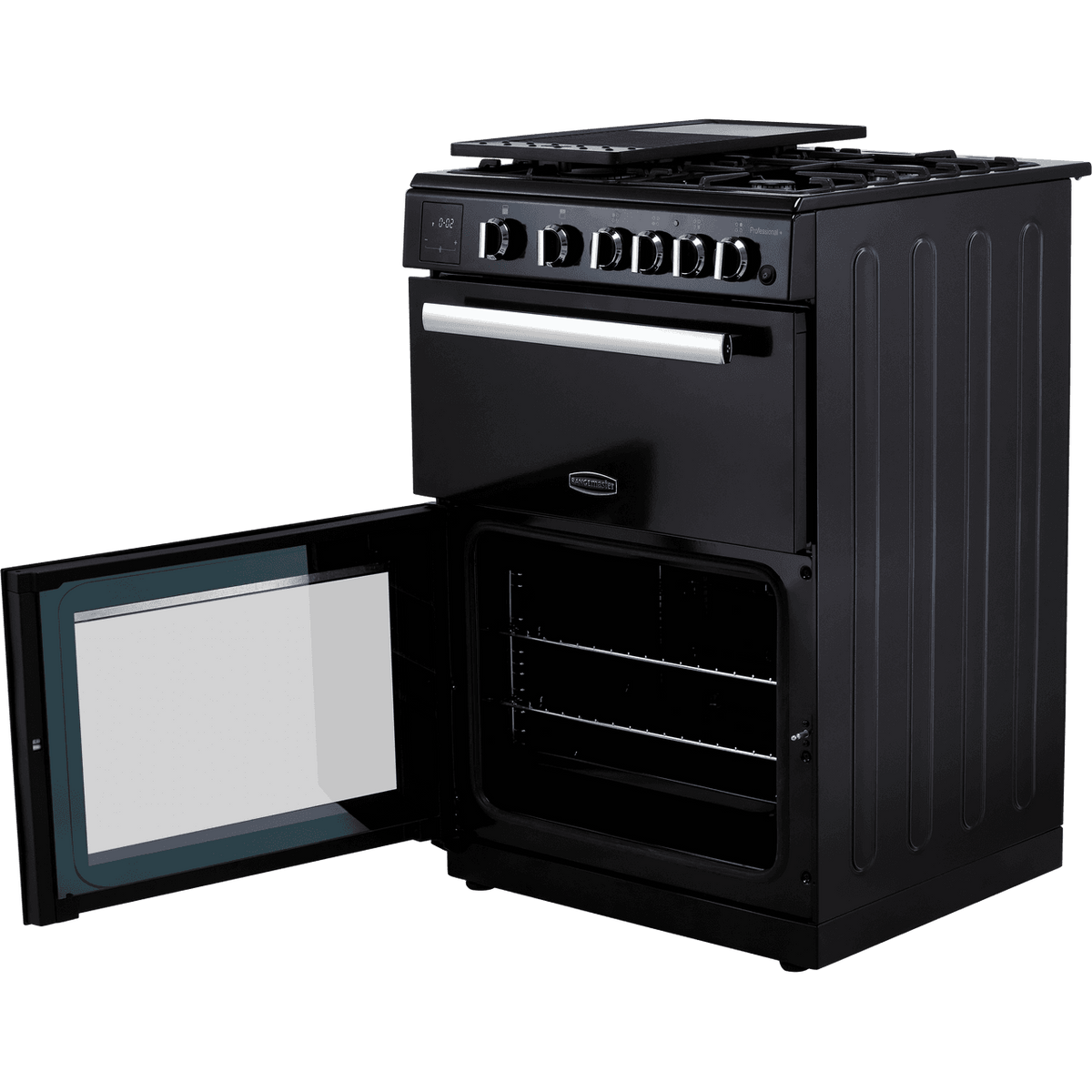 Rangemaster Professional Plus 60 PROPL60NGFBL-C Gas Cooker with Full Width Electric Grill - Black - Chrome - A+-A Rated