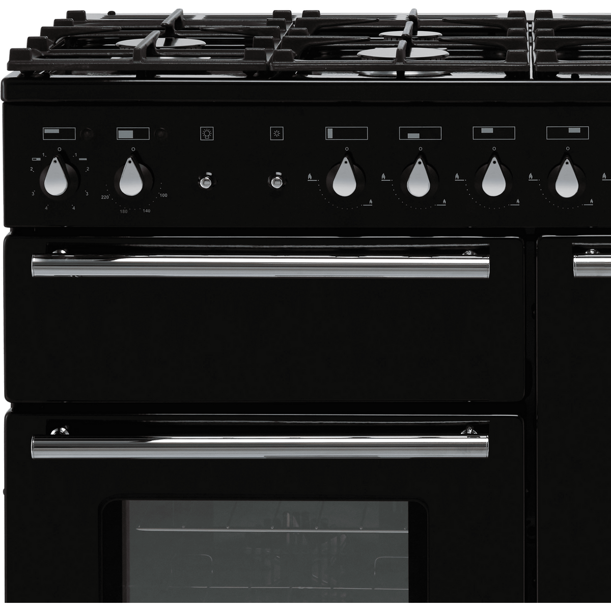 Rangemaster Toledo + TOLP110DFFGB-C 110cm Dual Fuel Range Cooker - Black - Chrome - A-A Rated