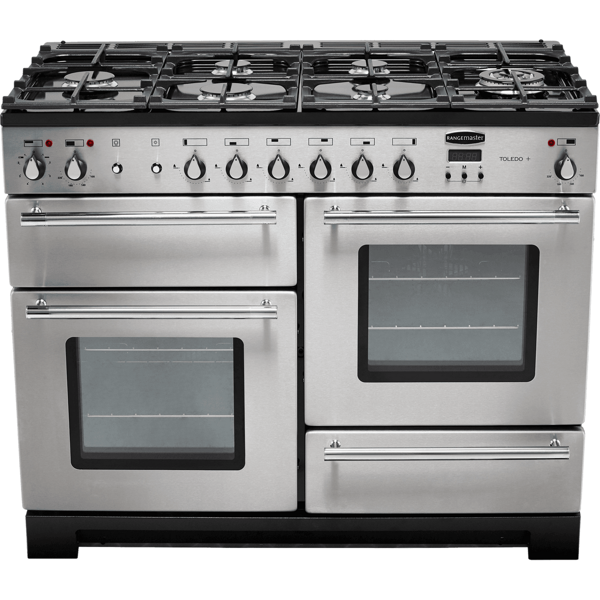 Rangemaster Toledo + TOLP110DFFSS-C 110cm Dual Fuel Range Cooker - Stainless Steel - Chrome - A-A Rated