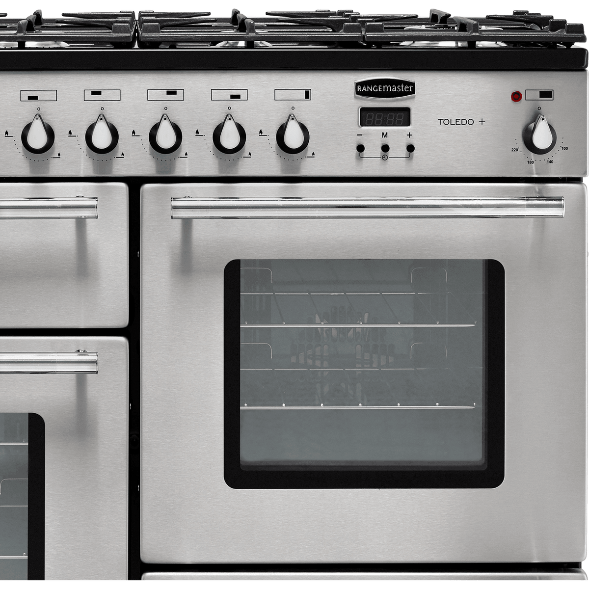 Rangemaster Toledo + TOLP110DFFSS-C 110cm Dual Fuel Range Cooker - Stainless Steel - Chrome - A-A Rated