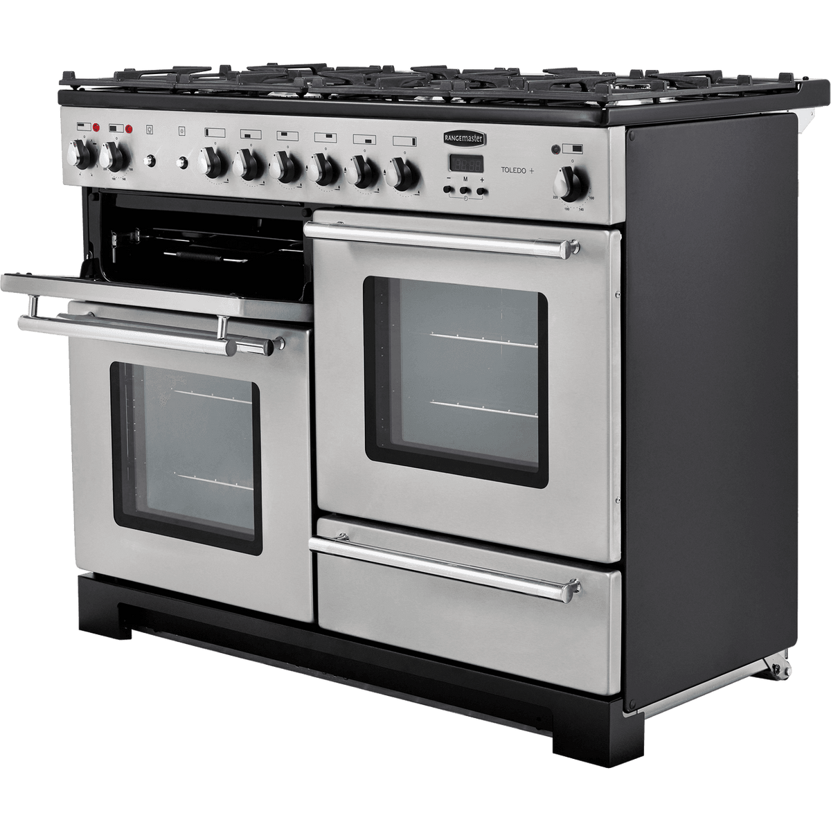 Rangemaster Toledo + TOLP110DFFSS-C 110cm Dual Fuel Range Cooker - Stainless Steel - Chrome - A-A Rated