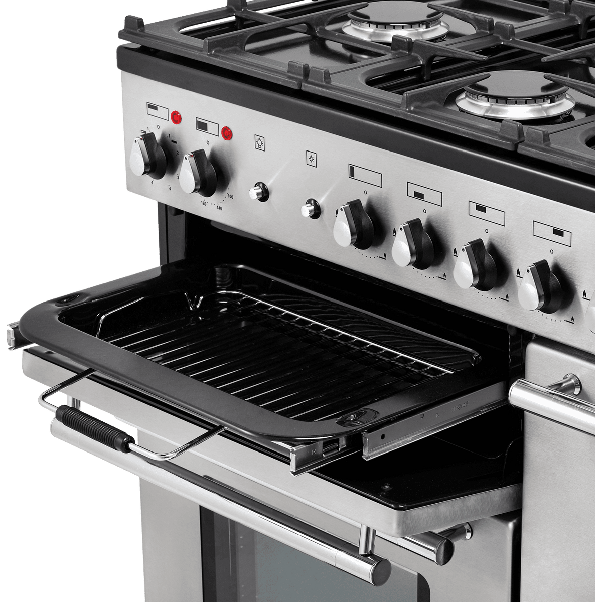 Rangemaster Toledo + TOLP110DFFSS-C 110cm Dual Fuel Range Cooker - Stainless Steel - Chrome - A-A Rated