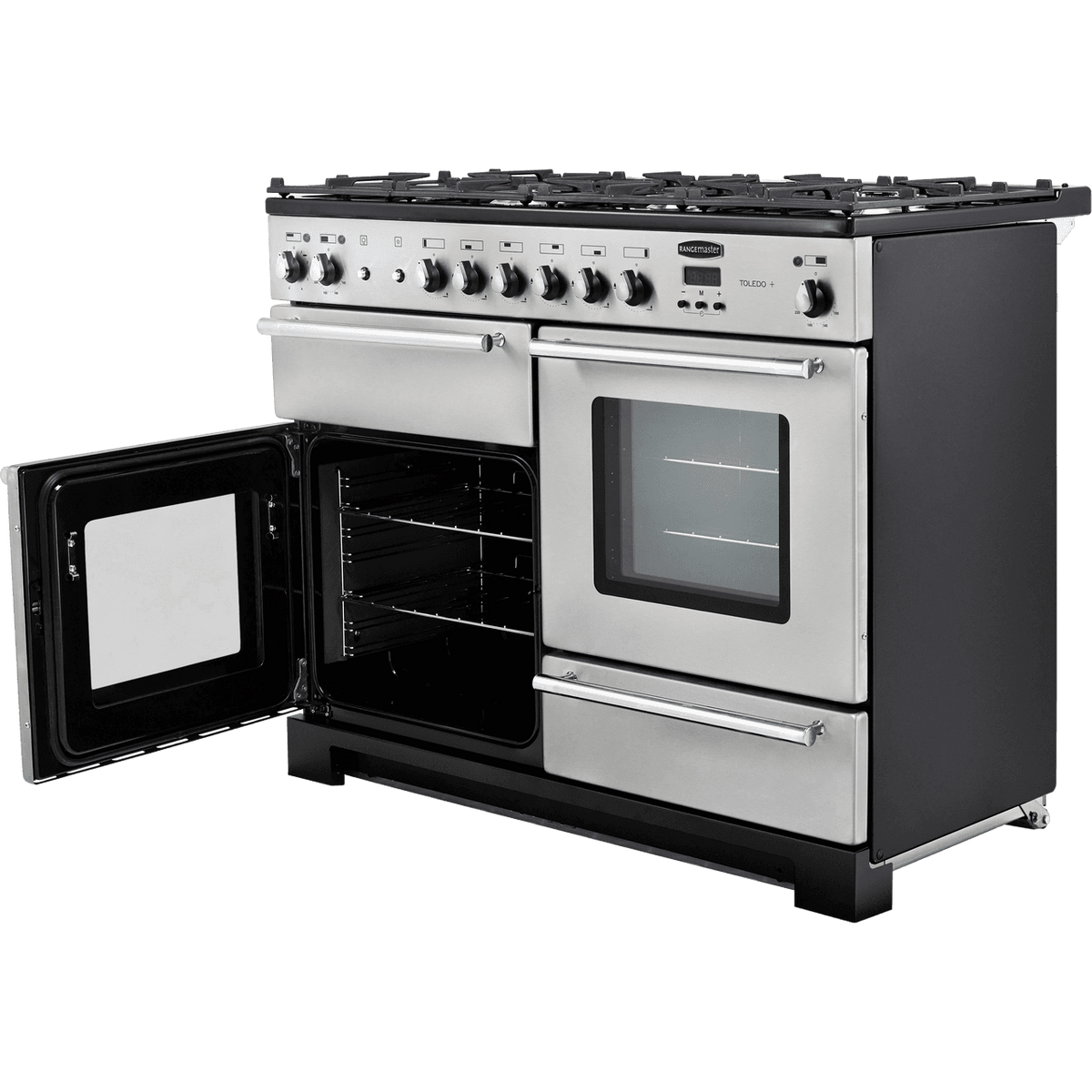 Rangemaster Toledo + TOLP110DFFSS-C 110cm Dual Fuel Range Cooker - Stainless Steel - Chrome - A-A Rated