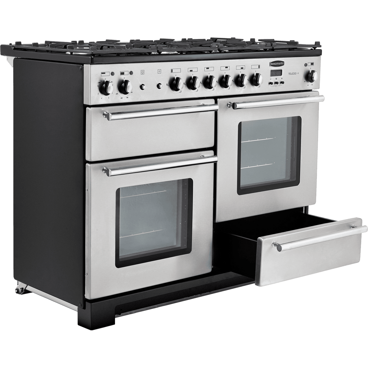 Rangemaster Toledo + TOLP110DFFSS-C 110cm Dual Fuel Range Cooker - Stainless Steel - Chrome - A-A Rated